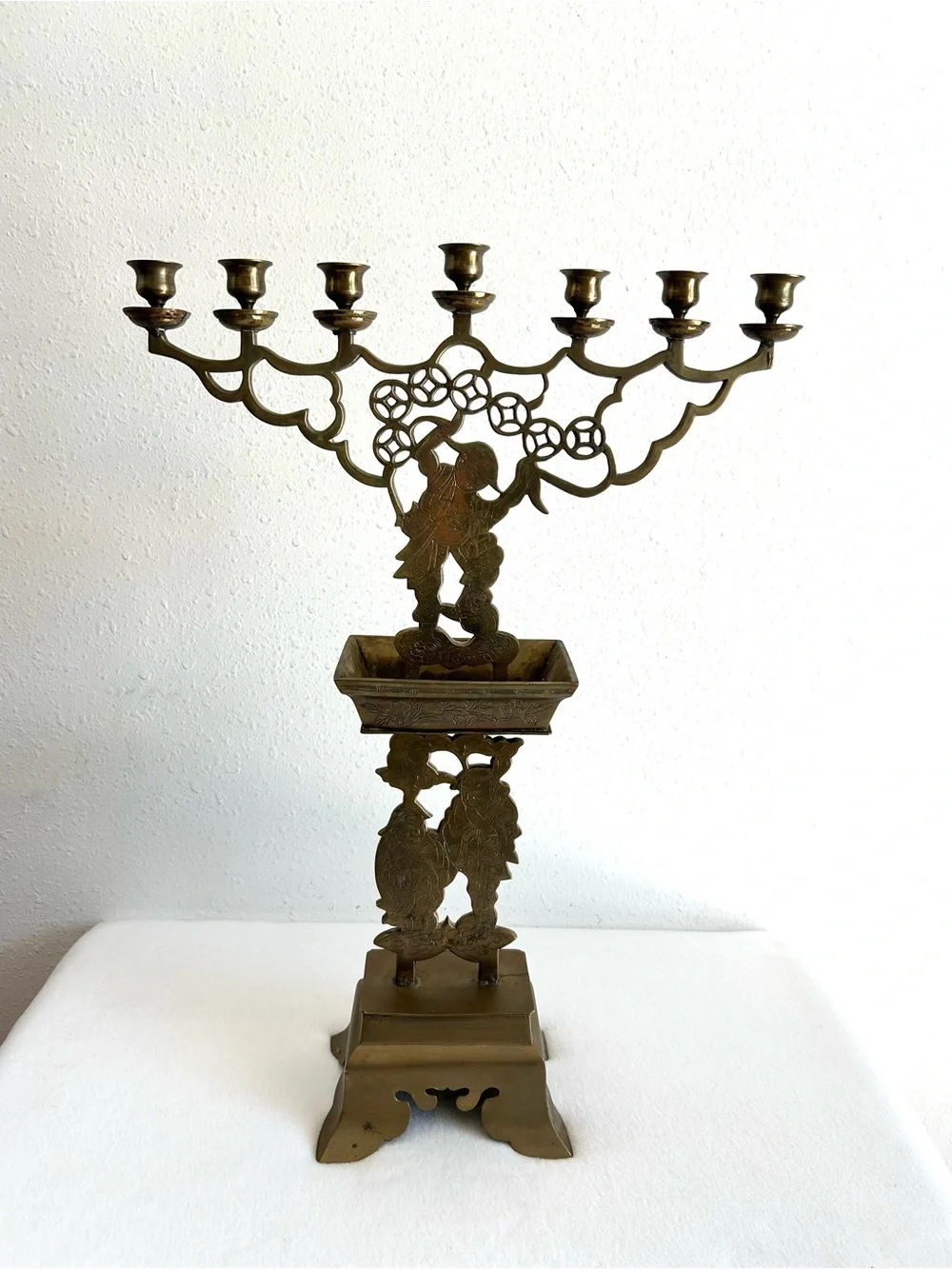 Vintage Ornate Brass Asian Chinese Candelabra 7 Candle Holders Heavy 24